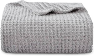 $51 Bedsure 100% Cotton Throw Blanket for Couch, Waffle Weave, Grey, 50x70
