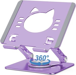 $28 Aoviho Tablet Stand 360  Rotating Aluminum Holder - Adjustable, Portable & Foldable Monitors Stand for iPads, Compatible with 4-13.3 Tablets, Purple