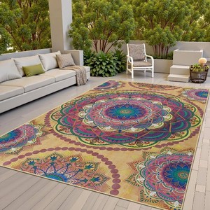 $110 Arenarug Meditation Indoor Outdoor Rug 6x9 ft Mandala Pattern Rug Boho Style,Yoga Meditation Mat Picnic Rug for Patio Living Room Porch Garden Deck Backyard Easy to Clean Non Shedding Non-Slip