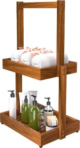 $32 Teak Bathroom Shelf Towel Holder - 2 Tier