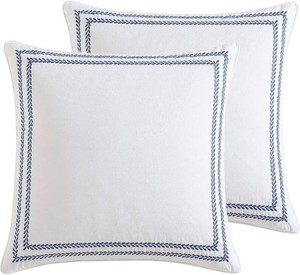 $50 Laura Ashley - 2 Pack European Shams, 100% Cotton Embroidered Pillow Covers- 26x26 in