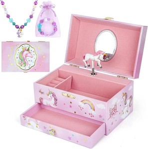 Music Jewellery Box with Drawer Necklace Bracelet, Musical Jewelry Storage Case with Spinning Ballerina Gift Set for Kids Girls Children Daughter (Pink Horse)