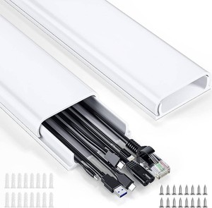 $24 Delamu Cord Hider, 62.8in Cord Covers for 6-8 Wires on Wall, Cable Hider Cable Management, Wire Hiders for TV on Wall, Wire Covers for Cords, Cable Cover Wall, 4X L15.7 W2.36 H0.75in, White