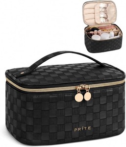 $20 Prite Makeup Bag Travel Cosmetic Case, Women Toiletry Bag, Checkered Black