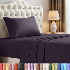 $20 Twin Sheets Set, 3 Pieces 16 Deep Pocket Hotel Luxury Sheets, Dark Purple