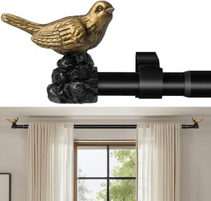 $27 Vintage Gold Curtain Rod 36 to 72 Inches Curtain Rods for Windows Adjustable Heavy Duty Drapery Rod with Bird Finials for Living Room Bedroom