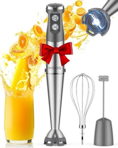 $30 KOIOS Immersion Blender, 1000W Anti-scratch 3-in-1 Hand Blender, Upgraded 12 Speed Stainless Steel Blade Stick Blenders with Turbo Mode, Whisk and Milk Frother, Non-BPA