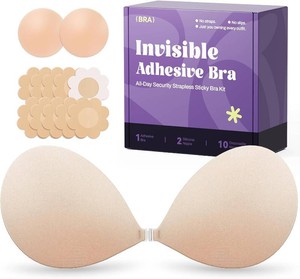 $20 Invisible Strapless Sticky Bra Push up for Women, Ultra Adhesive Bra for Backless Dress, Cleavage Bra Lift Novelty Bras