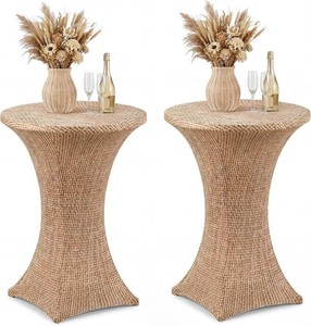 $34 Mindsoft 2 Pcs Burlap Fitted Stretch Cocktail Table Cover