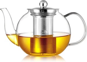 $30 CNGLASS 900ml Glass Teapot with Removable Infuser,Clear Tea Kettle Stovetop Safe,Blooming and Loose Leaf Tea Maker