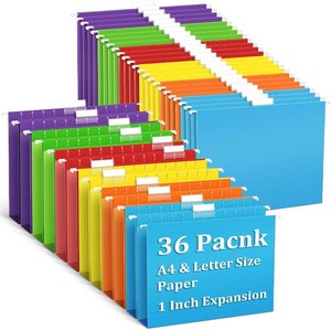 V-Opitos 36 Pack 1 Inch Expansion Hanging File Folders, Letter Size Hanging Folders with 15-Cut Adjustable Tab, Extra Capacity Hanging File Folders, Ideal School Classroom, Office Supplies