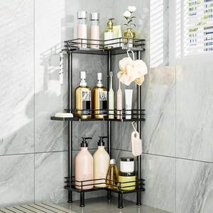$30 Consumest Corner Shower Caddy Standing - 3-Tier Stainless Steel Shower Organizer with Soap Holder and 4 Hooks, Large Capacity Corner Shelf Stand for Bathroom, Rest Room, Black
