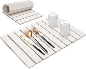 $28 Large Stone Dish Drying Mat for Kitchen Counter, 24(L) 16(W), Collapsible Quick Drying Dish Mats, Ultra Absorbent Diatomaceous Earth Mats for Dishes Bottles Cups, Match Any Countertop