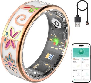 $37 Enamel Craft Smart Ring for Women & Men, No Subscription Fitness Tracker with Heart Rate, Sleep Tracking, SpO2   IP68 for iOS & Android (Enamel Color, 10#)
