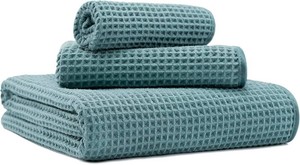 $20 MICROFI New Microfiber Waffle Bath Towels, 3 Pieces, Oversized, Soft, Absorbent, Fast Drying, Lint Free, Includes Bath, Face and Hand Towels 430 GSM