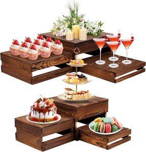 $40 6 Pack Wooden Crates for Display Wooden Risers Square Food Risers for Buffet Party Rustic Wood Cake & Cupcake Stands