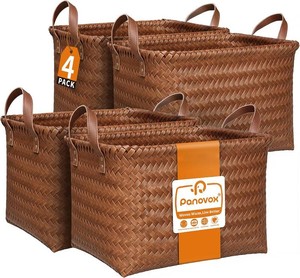 $45 Wicker Storage Baskets, 4 Pack Woven Baskets for Shelves, Brown