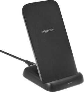 Amazon Basics Wireless Phone Charger Stand, 10W Qi Certified with USB Cable, Compatible with iPhone 161514131211X, Samsung & More, with USB Cable, Black (No AC Adapter)