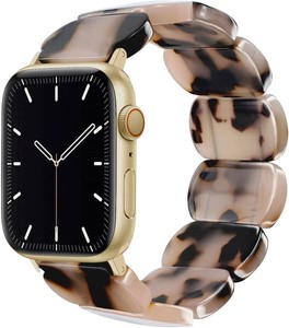Newlibery Gold Tortoise Beaded Resin Stretch Band for Apple Watch Women, S