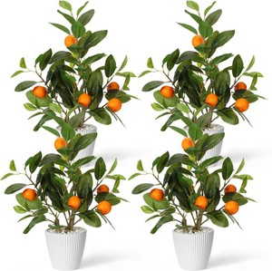 $60 Suncalla 4 Pack Artificial Orange Potted Plants 19.7 Inches Fake Orange Tree Simulation Realistic Fruit Plant with Pot Faux Tree Indoor Decoration for Home Office Living Room Table Desk