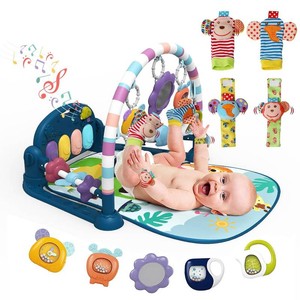 $40 dearlomum Blue Tiger Baby Play Mat Gym with Piano & 4 Wrist Rattle Socks