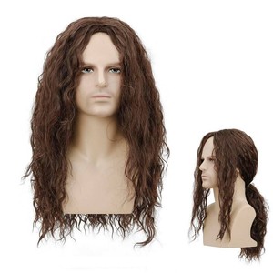 incohair Mens Long Curly Brown Wig, 70s 80s Rock Middle Part Wig for Cosplay, Costume, Halloween Party & Daily Use, 21 inch