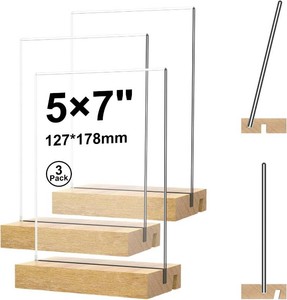 5 7 Acrylic Sign Holder with Wood Base (3 Pack)