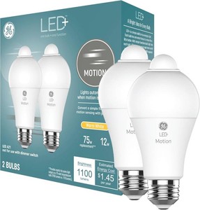 $23 GE LED Motion Sensor LED Light Bulbs, Outdoor Security, A21, Warm White