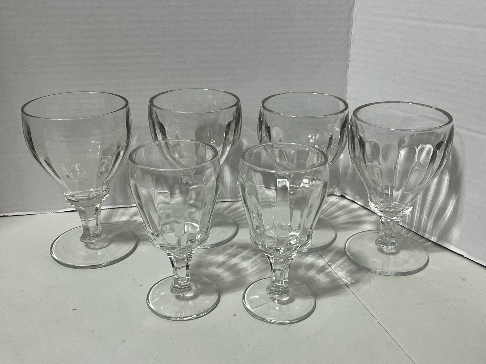 6 Mid Mod Central Glass Works Inside Optics Goblets Four 5 14 Water and Two 5 Wine