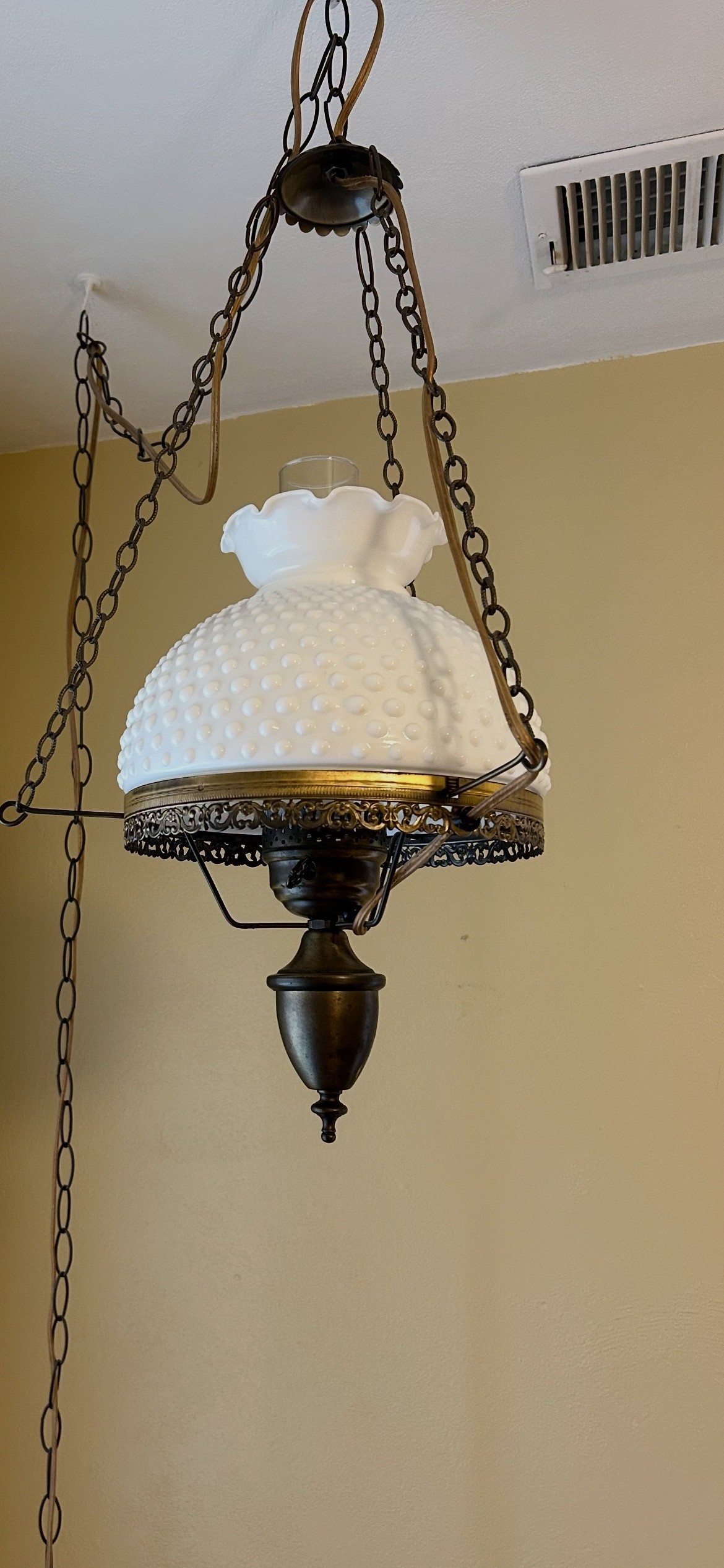 Vintage Hobnail Hanging Swag Light has Glass Chimney (not pictured sorry)