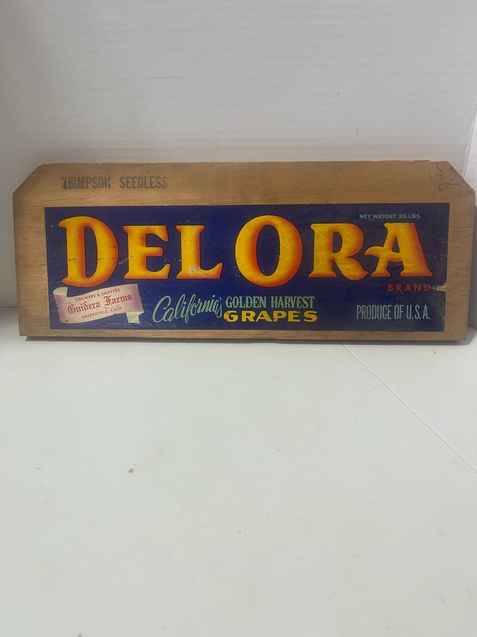 Vintage Del Ora Brand California Grape Crate Panel