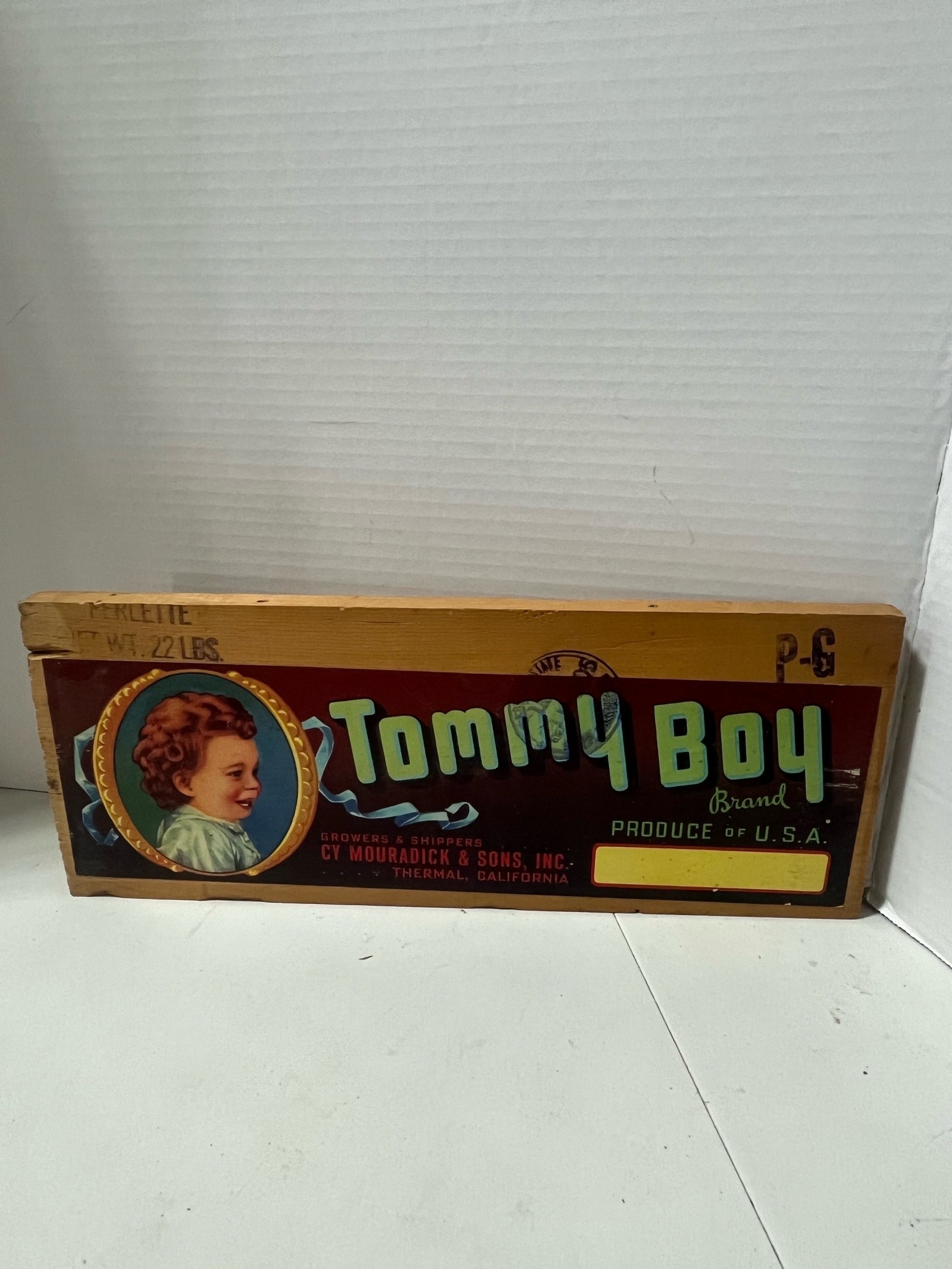 Vintage Tommy Boy Brand Growers and Shippers Crate Panel