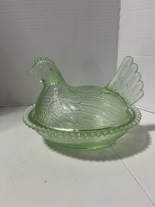 Green Indiana Glass Hen on Nest