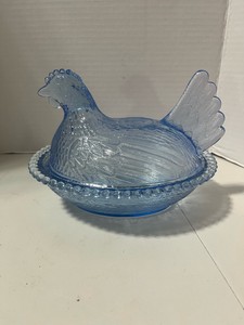 Blue Indiana Glass Hen on Nest