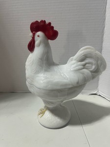 Vintage Westmoreland White Milk Glass Rooster Dish