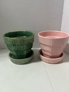 Two Basket Weave McCoy Planters One has Crack