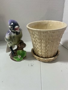 Vintage Planter and Bluejay Figurine Japan