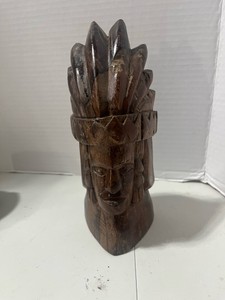 Vintage Hand Carved Wood Native American Bust