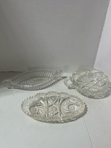Fostoria Canoe Dish, Whirling Star Relish Dish and Cut Glass Nut Dish