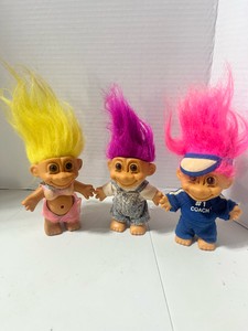 Three Vintage Russ Troll Dolls, Jeanie, Coach and Overalls
