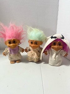 Three Vintage Russ Troll Dolls Grandma, Party Dress and Sheik