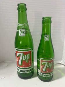 Two 1955 and 1958 7-up Green Glass Bottles Seven-Up Bottling Co Cokato, Minn
