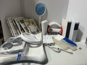 Nintendo Wii Console Bundle Golf Clubs, Steering Wheels, Tennis Rackets, Ski Jump Board, Games, Controllers and More Not Tested