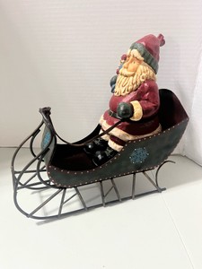 Vintage Metal Sleigh w Resin Santa 10 X 10