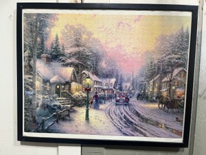 Framed Thomas Kinkade Village Christmas Jigsaw Puzzle 24 X 30