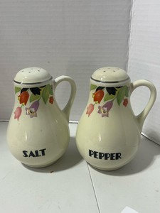 Vintage Hall China Crocus Pattern Salt and Pepper hairline crack on one