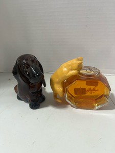 Two Vintage Cat and Dog Avon Perfume Bottles