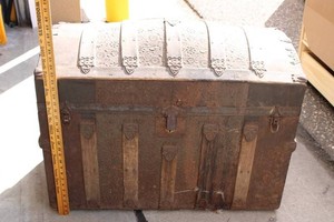 Vintage-Style Embossed Metal & Wood Travel Trunk