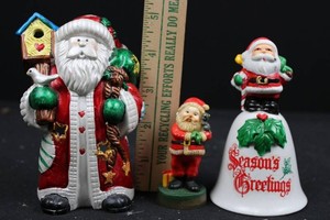Christmas Santa Figurines With Seasons Greetings Bell (Lot of 3)