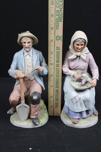 Farmer & Woman Hand-Painted Figurines (Lot of 2) 8h